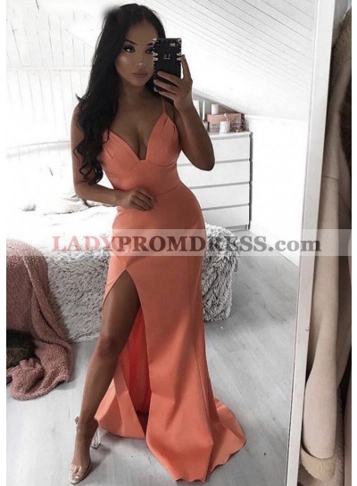 2023 Sheath Sweetheart Satin Side Slit Orange Long Prom Dress