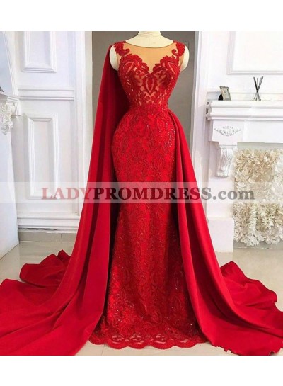 2023 Red Tulle With Appliques Long Satin Sheath Prom Dress