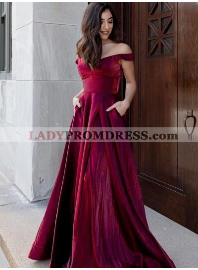 A Line Burgundy Velvet Off Shoulder Sweetheart Long Prom Dresses 2023