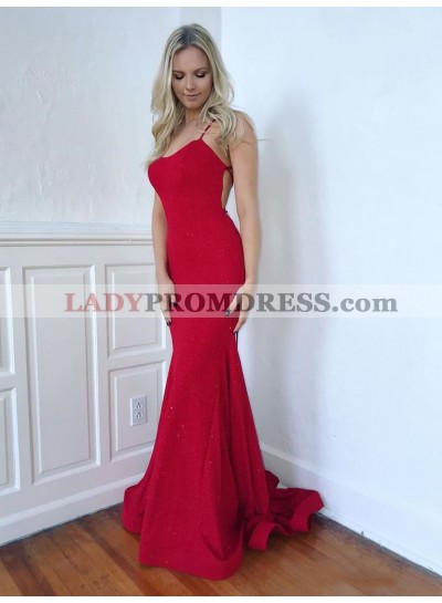 2023 Red Sheath Halter Backless Long Prom Dresses