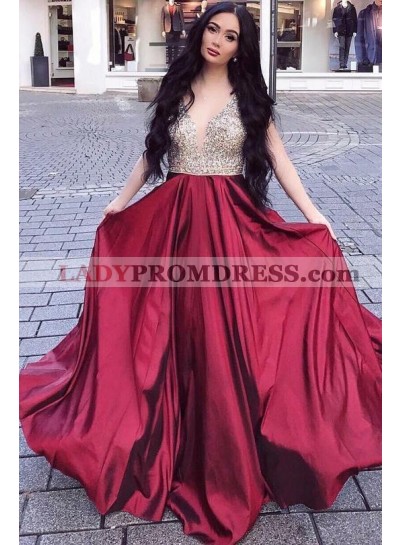 Sweetheart A Line Burgundy Beaded Long 2023 Prom Dresses