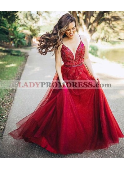 Sweetheart Red 2023 A Line Tulle Backless Beaded Long Prom Dresses