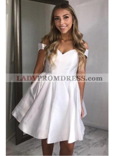 2023 Satin A Line White Off Shoulder Corset Back Short Homecoming Dresses