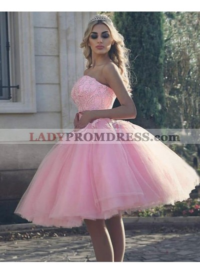 2023 Pink Sweetheart Beaded Lace Up Back Knee Length Ball Gown Homecoming Dresses