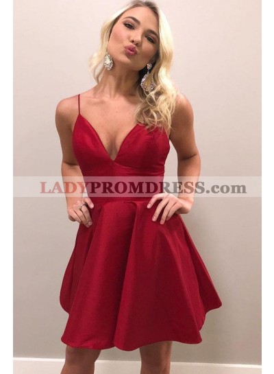 2023 A Line Red Sweetheart Spaghetti Straps Short Homecoming Dresses