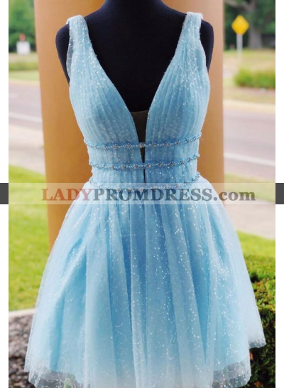 2023 A Line Blue Sweetheart Backless Short Homecoming Dresses