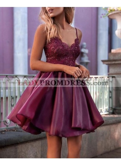 2023 A Line Organza Burgundy Sweetheart Short Homecoming Dresses With Appliques