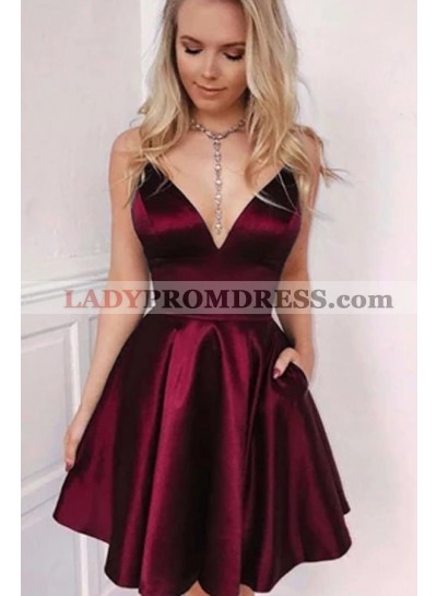 A Line Elastic Satin Sweetheart Burgundy Short Homecoming Dresses 2023 