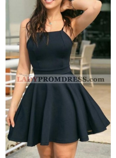 2023 A Line Black Halter Knee Length Short Homecoming Dresses