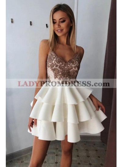 2023 A Line Layered Ivory Sweetheart Knee Length Short Homecoming Dresses