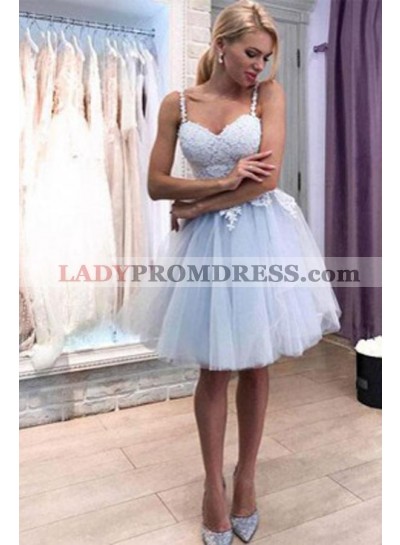 2023 Light Sky Blue A Line Knee Length Sweetheart Short Homecoming Dresses