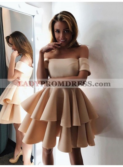 A Line 2023 Champagne Layers Off Shoulder Short Homecoming Dresses