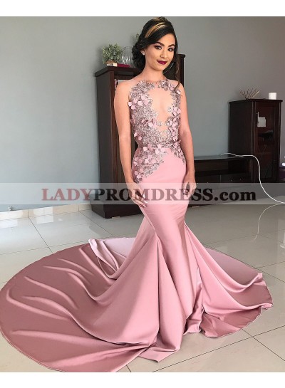 2023 Mermaid Dusty Rose Open Front Long Prom Dresses With Appliques 