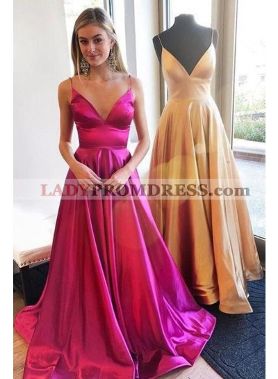 2023 A Line Fuchsia Silk Like Satin Sweetheart Long Train Prom Dresses