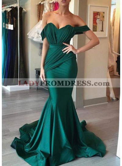 Off Shoulder Sweetheart Hunter Ruched 2023 Mermaid Prom Dresses