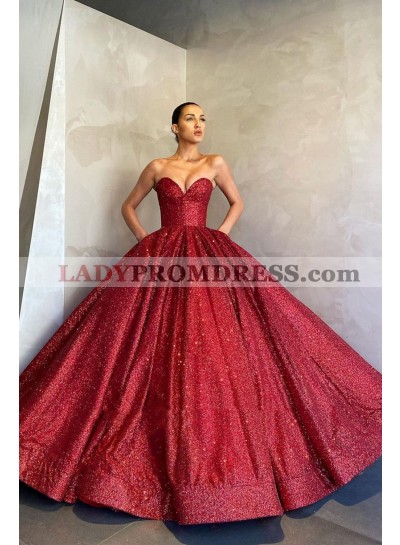 Sweep Train Burgundy Sequins Sweetheart Long Lace Up Prom Dresses 2023