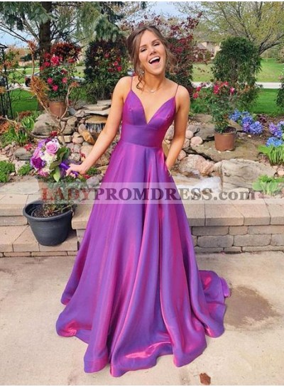 A Line Purple Sweetheart Spaghetti Straps Long Taffeta Prom Dresses 2023