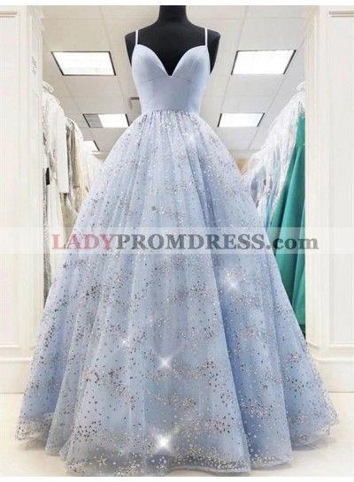 A Line Light Sky Blue Sweetheart Spaghetti Straps Long Prom Dresses 2023