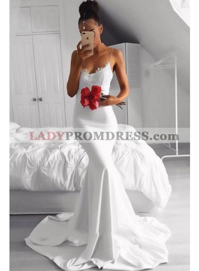 Mermaid Satin Halter Open Back Long White Prom Dresses 2023