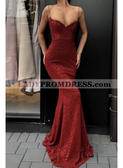 Mermaid 2023 Sweetheart Spaghetti Straps Sequence Long Prom Dresses