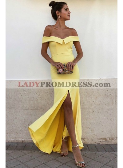 2023 Sheath Daffodil Side Slit Off Shoulder Long Prom Dresses