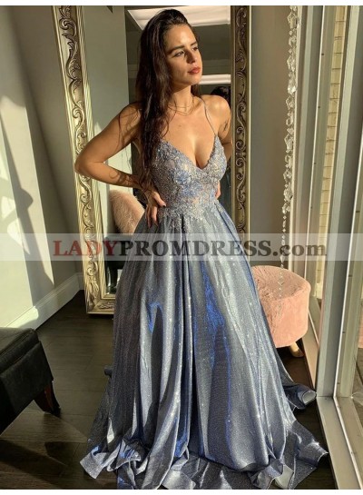 A Line Silver Sequence Halter Lace Up Long Prom Dresses 2023