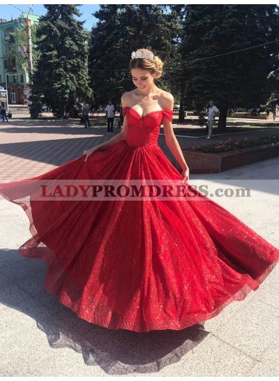 A Line Red Off Shoulder Sweetheart Lace Up Long 2023 Prom Dresses