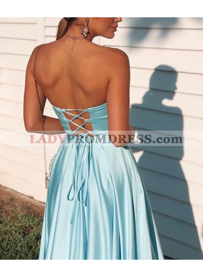 A Line Sweetheart Silk Like Satin Light Sky Blue 2023 Prom Dresses