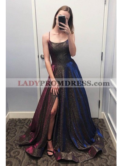 A Line Halter Chocolate Side Slit Long Prom Dresses 2023 