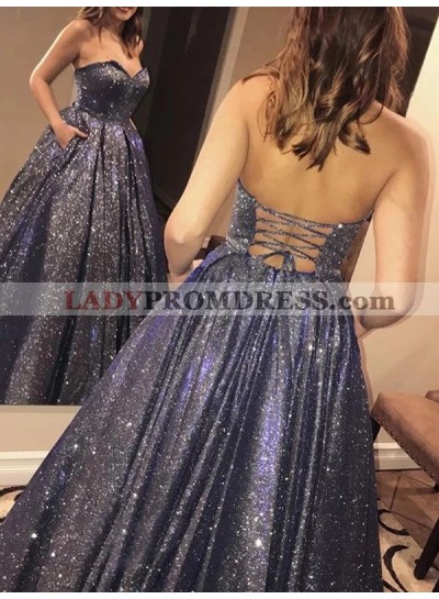  A Line Sweetheart Lace Up Sequence Light Slate Gray Prom Dresses 2023