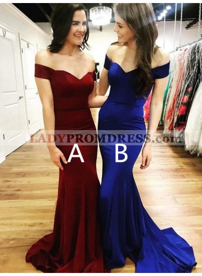 Off Shoulder Sweetheart Sheath Long Royal Blue Prom Dresses 2023