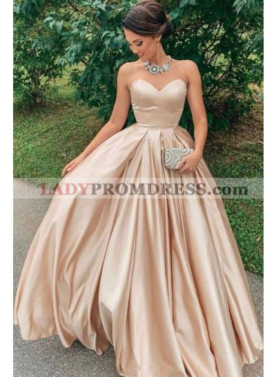 A Line Sweetheart Champagne Strapless Long Silk Like Satin Prom Dresses 2023