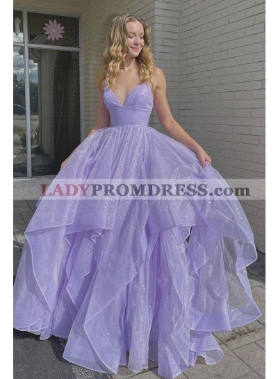 2023 Sweetheart Lavender Organza Spaghetti Straps Ball Gown Prom Dresses