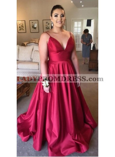 A Line Satin Sweetheart Red Plus Size Long 2023 Prom Dresses