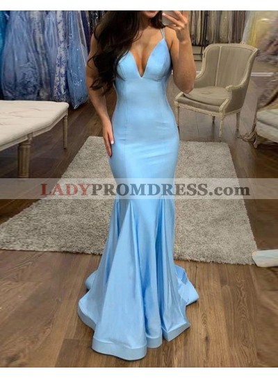2023 Light Sky Blue Mermaid Sweetheart Criss Cross Long Prom Dresses