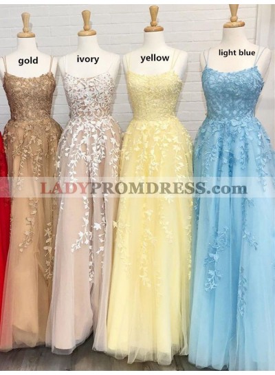 A Line Halter Tulle With Appliques Daffodil Prom Dresses 2023