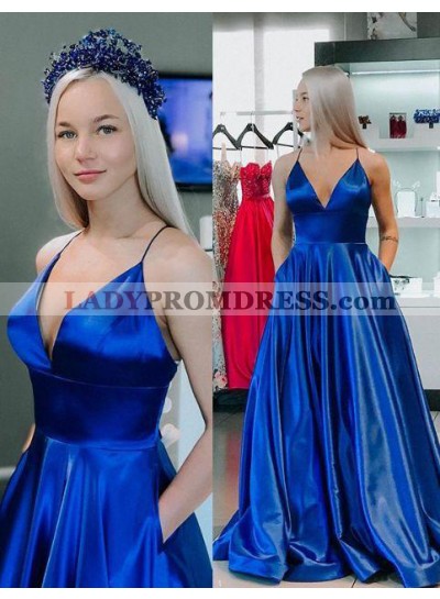 2023 A Line Royal Blue Sweetheart Natural Prom Dresses