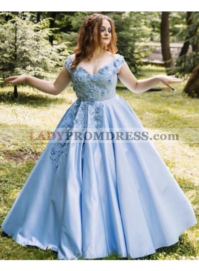 A Line Off Shoulder Light Sky Blue Plus Size Long Prom Dresses 2023