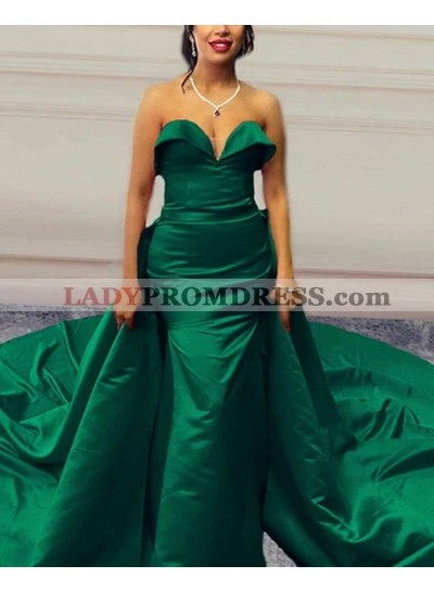 2023 Hunter Green Sheath Sweetheart Satin Long Prom Dresses