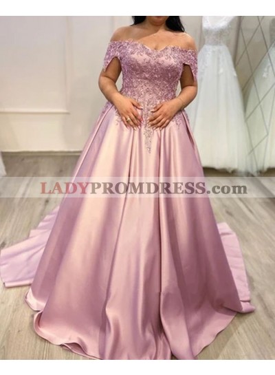 A Line Satin Dusty Rose Off Shoulder Sweetheart Long 2023 Prom Dresses