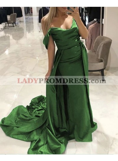 2023 Green Sheath Sweetheart Off Shoulder Silk Like Satin Long Prom Dresses