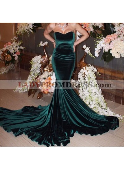 2023 Mermaid Velvet Teal Sweetheart Long Prom Dresses