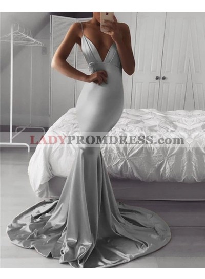 2023 Mermaid Silver Silk Like Satin Sweetheart With Straps Long Prom Dresses