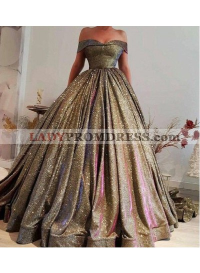 2023 A Line Off Shoulder Sweetheart Sequence Long Prom Dresses