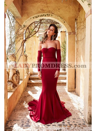 2023 Burgundy Sweetheart Elastic Woven Satin Long Prom Dresses
