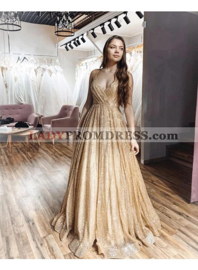 A Line Halter Sweetheart Backless Long Gold 2023 Prom Dresses
