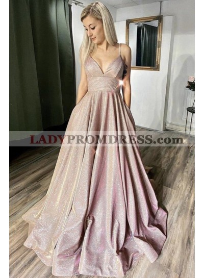2023 A Line Dusty Rose Lace Up Back Sequence Long Sweetheart Prom Dresses