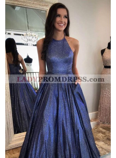 A Line Halter Royal Blue Long Prom Dresses 2023
