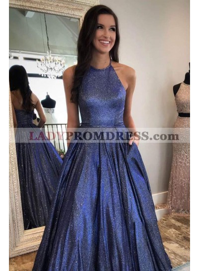 A Line Halter Royal Blue Long Prom Dresses 2023