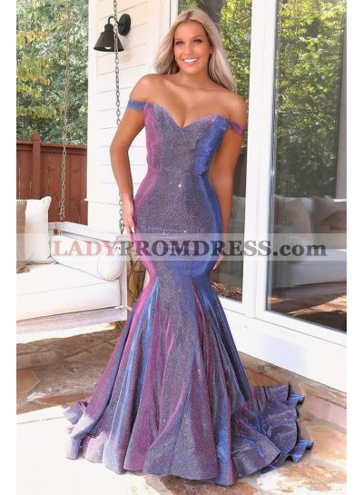 Mermaid Light Slate Gray Off Shoulder Sweetheart Two Pieces Long Prom Dresses 2023